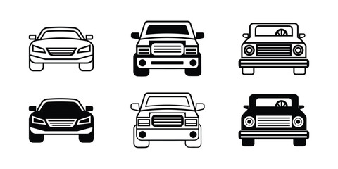 Front view of different types of car. High quality vector illustration of a set of car icons and transport vehicles on transparent background. © Creative Artwork