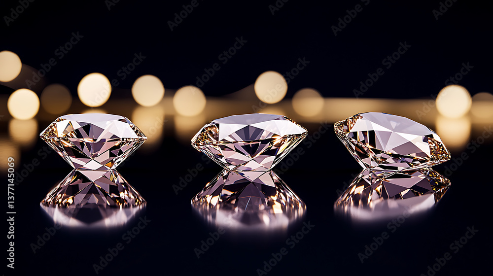 Poster glistening diamonds reflecting light studio setting high-quality close-up elegant atmosphere macro p