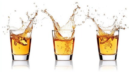 Alcoholic Beverage Splashing in Shot Glasses