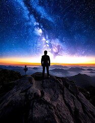 man standing on top of the mountain