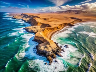 Atacama Desert's Damas Island: Aerial View of Pacific Ocean Crashing Wild Beaches