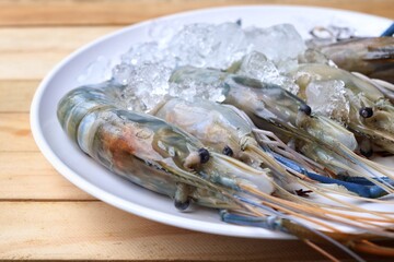 Raw fresh shrimp on a plate