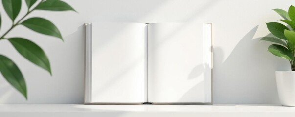 Simple white vertical photo album mockup with blank interior spaces , design, clean