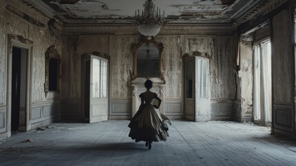 Naklejka premium Mysterious figure in an ornate empty room