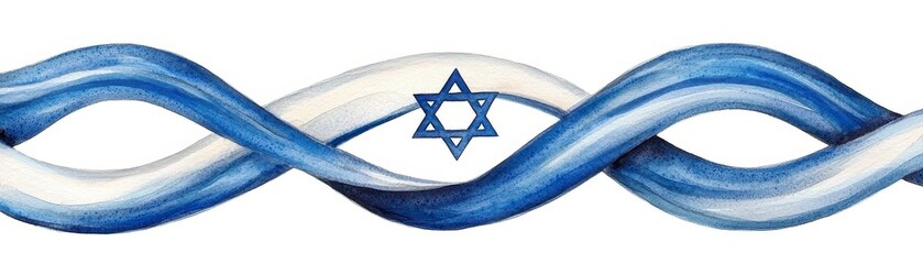 Watercolor art featuring blue and white waves with a Star of David symbolizing Jewish culture and identity. Blue wave jewish painting.