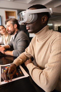 Business Meeting with VR Technology in a Modern Office