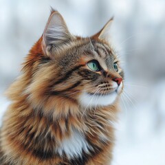 Naklejka premium Majestic Longhair Cat in Winter Wonderland