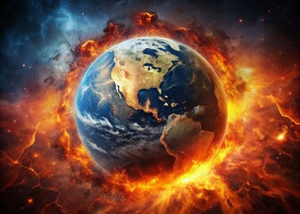 Fototapeta premium Burning Planet Earth Silhouette: Space View of Fiery, Cracked Globe