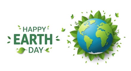 Happy earth day illustration globe surrounded by leaves