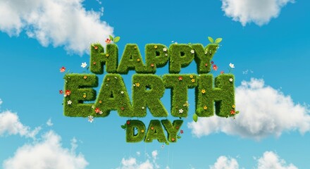 Happy earth day grass text environmental graphic design