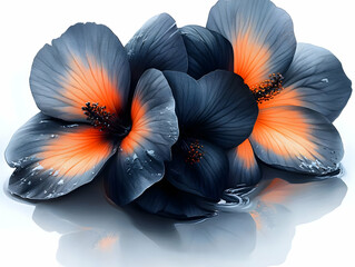Dark Blue Orange Hibiscus Illustration