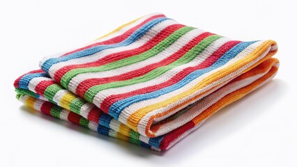 Clean Striped Cleaning Rag Isolated on White Background - Stock Photo