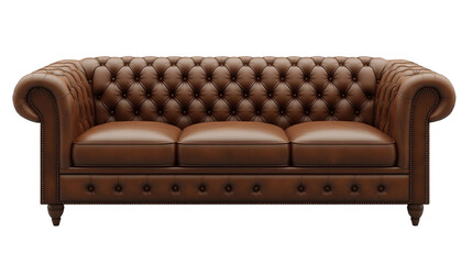 Fototapeta premium Elegant Brown Leather Chesterfield Sofa with Button Tufting Design