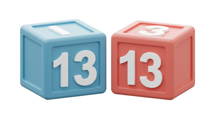 Two pastel-colored blocks showcasing the number thirteen, a playful yet symbolic representation of a transitional age or a lucky charm, against a clean white backdrop.