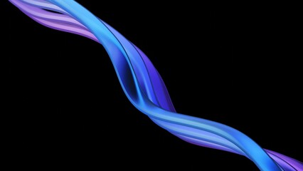 Abstract wavy glass structure with blue and purple dispersion effect.  smooth curved design with  Transparent glossy and light refraction. 3d rendering