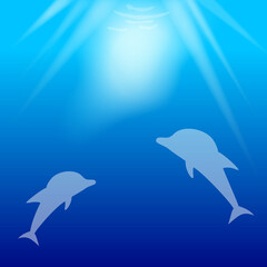 海で泳ぐイルカのイラスト