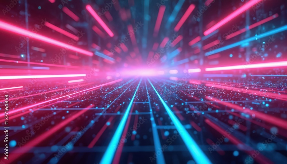 Leinwandbilder abstract futuristic background with pink blue glowing neon network lights. data flow concept. cyberp