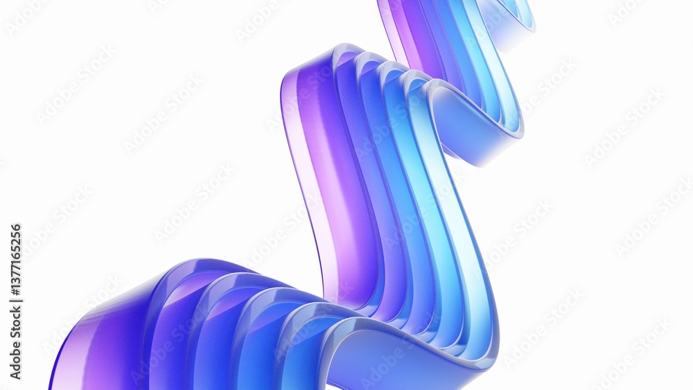 Poster abstract wavy glass structure with blue and purple dispersion effect. smooth curved design with tran