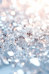 Close-up of Sparkling Diamonds and Crystals with Soft Blue and White Background