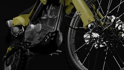 Obraz premium yellow dirt bike isolated on black background. 3d rendering