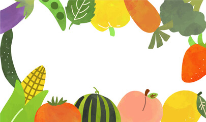かわいい野菜と果物のイラストフレーム