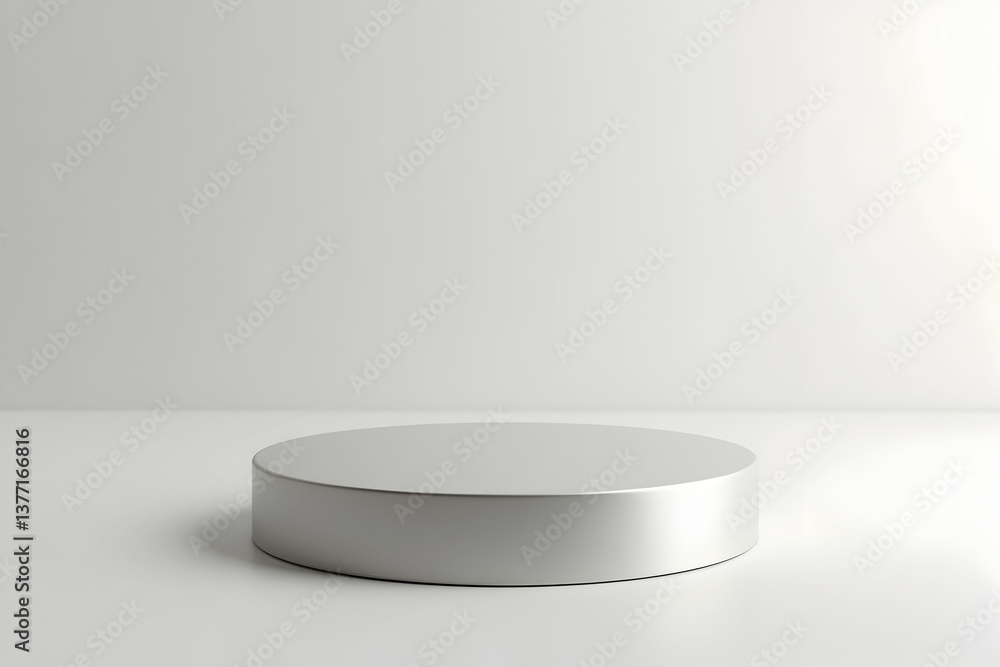 Poster sleek silver circular display podium with smooth surface and subtle reflection, ideal for product sh