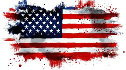 American Flag with Abstract Paint Splatter