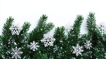 Christmas Fir Branches with Snowflakes