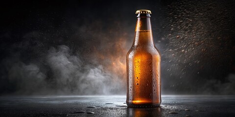 Cold Brown Beer Bottle with Blank Label - Isolated Stock Photo