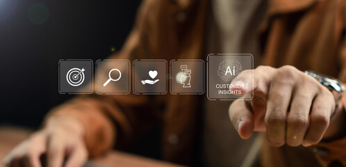 Customer insight marketing concept using AI technology, Deep understanding of customers, behaviors...