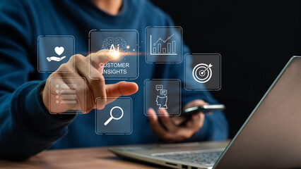 Customer insight marketing concept using AI technology, Deep understanding of customers, behaviors...