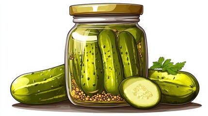 Pickled Cucumbers in a Glass Jar