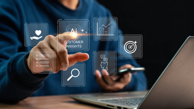 Customer insight marketing concept using AI technology, Deep understanding of customers, behaviors and needs. Using customer insight to build strong customer relationship and increase loyalty. 