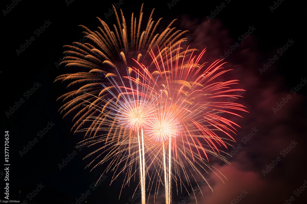 Poster spectacular fireworks display illuminating the night sky, a captivating visual symphony of exploding