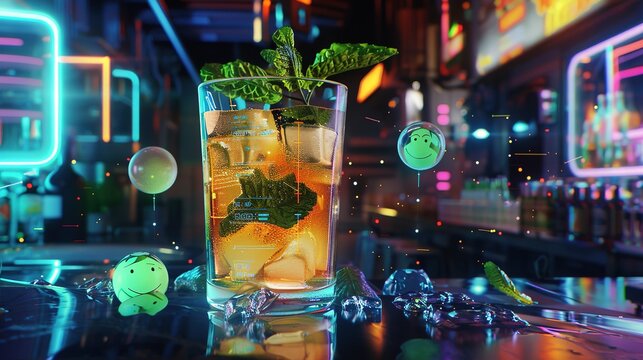 Capture the Cool Moment: The Summer Temptation of Iced Tea with Mint! In the picture, a refreshing glass of iced tea with mint is placed in front of a fresh background. The crystal - clear ice cubes a