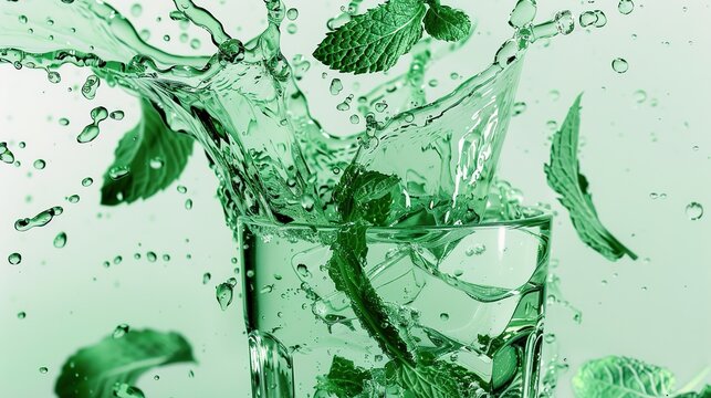 Capture the Cool Moment: The Summer Temptation of Iced Tea with Mint! In the picture, a refreshing glass of iced tea with mint is placed in front of a fresh background. The crystal - clear ice cubes a
