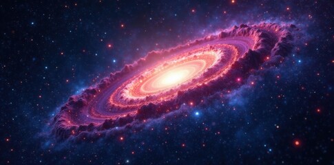 Fototapeta premium Vast galaxy with vibrant star clusters against inky blackness, celestial, dark sky