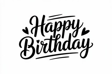 Black and white 'Happy Birthday' text with decorative hearts.