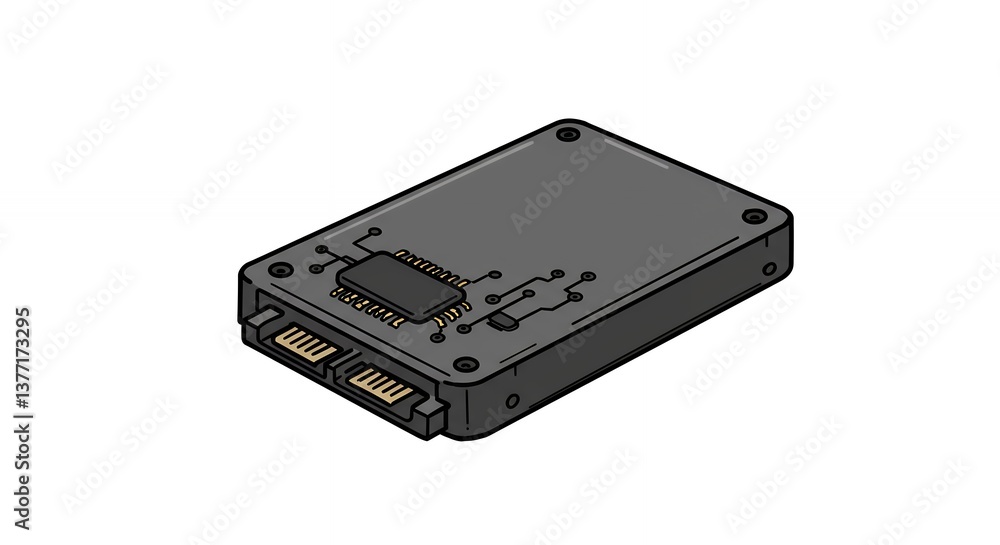 Poster ssd drive illustration isometric view for computer hardware and technology