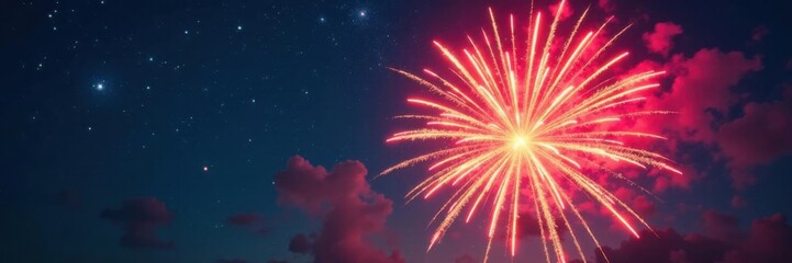 Obraz premium Vibrant firework explosion in sky with starburst shape, sky, explosion