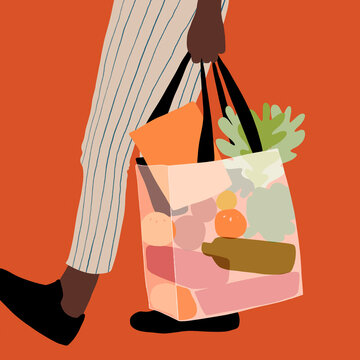 Grocery bag filled with food shopping