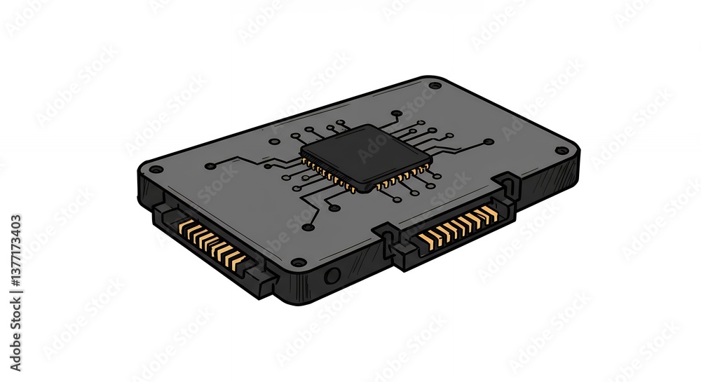 Poster ssd drive illustration for data storage solutions and computer component