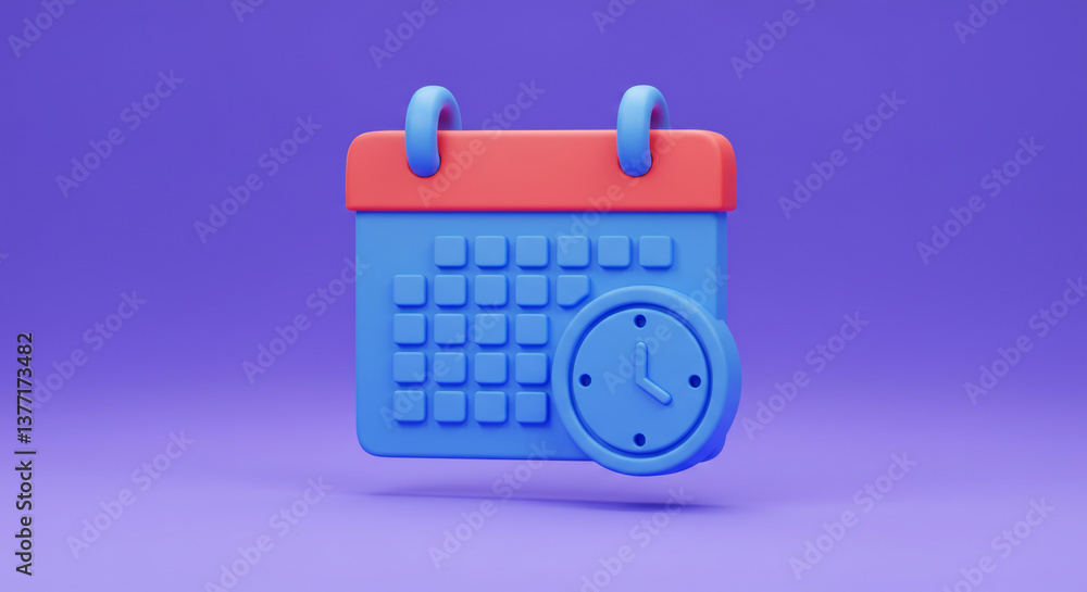 Aufkleber a playful 3d calendar and clock icon symbolizing time management and scheduling against a vibrant pu