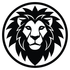 Lion  head Silhouette within a Circular Frame