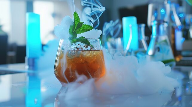 Capture the Cool Moment: The Summer Temptation of Iced Tea with Mint! In the picture, a refreshing glass of iced tea with mint is placed in front of a fresh background. The crystal - clear ice cubes a