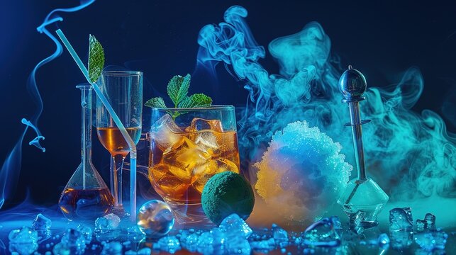 Capture the Cool Moment: The Summer Temptation of Iced Tea with Mint! In the picture, a refreshing glass of iced tea with mint is placed in front of a fresh background. The crystal - clear ice cubes a