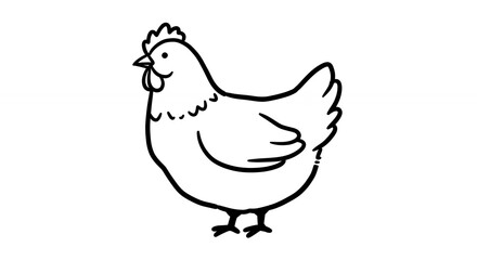 Stylized Hen Illustration Simple Black Line Art on White Background