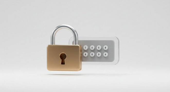 Secure your digital life with this strong padlock and numeric keypad, a symbol of robust online protection in a sleek, minimalist design.