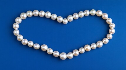 White Pearl Heart on Blue Background