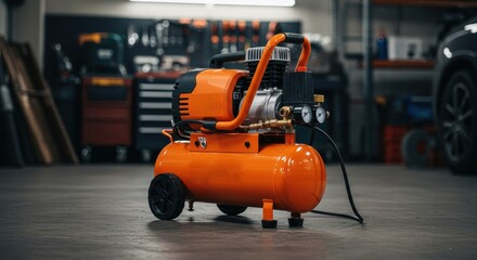Orange Portable Air Compressor in Garage Workshop Setting